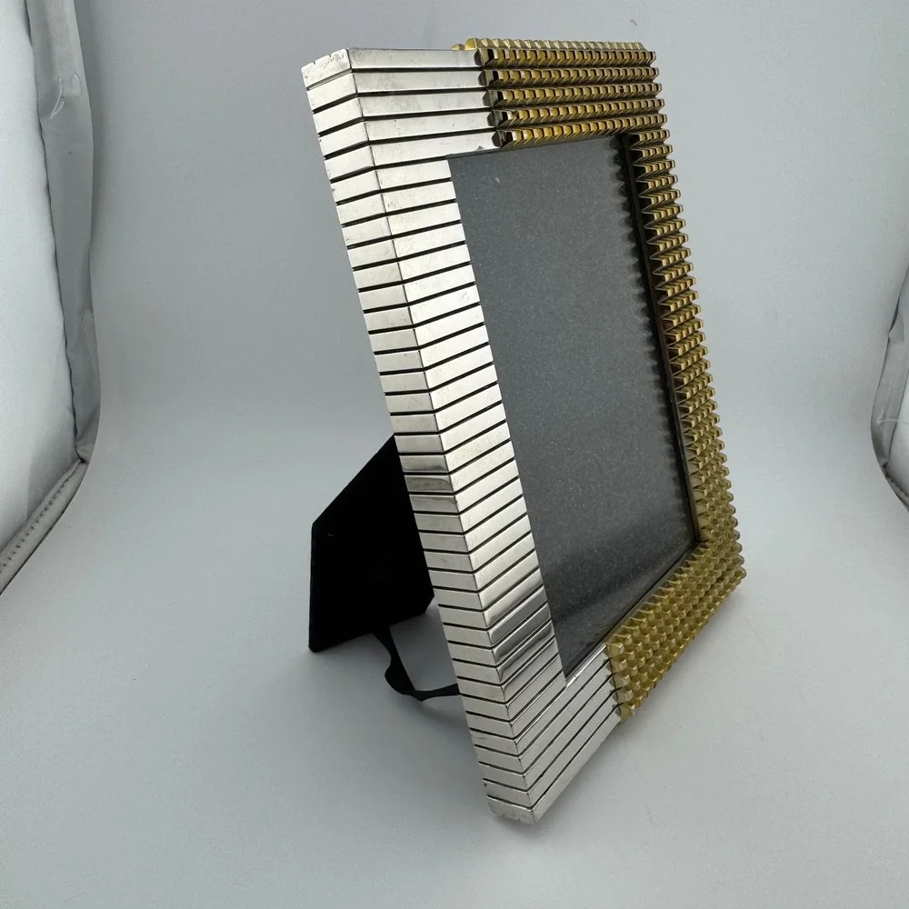 Philip Crangi Picture Frame 4x6 Silver Gold Excellent Studded Industrial Ribbed
